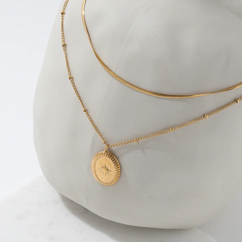 18kt Gold Plated Layered North Star Snake Necklace, Samara - Inaya Accessories