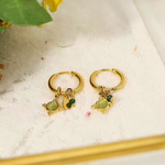 Load image into Gallery viewer, 18kt Gold Plated Green Aventurien Stone and Crystal Earrings, Agate
