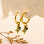 Load image into Gallery viewer, 18kt Gold Plated Green Aventurien Stone and Crystal Earrings, Agate
