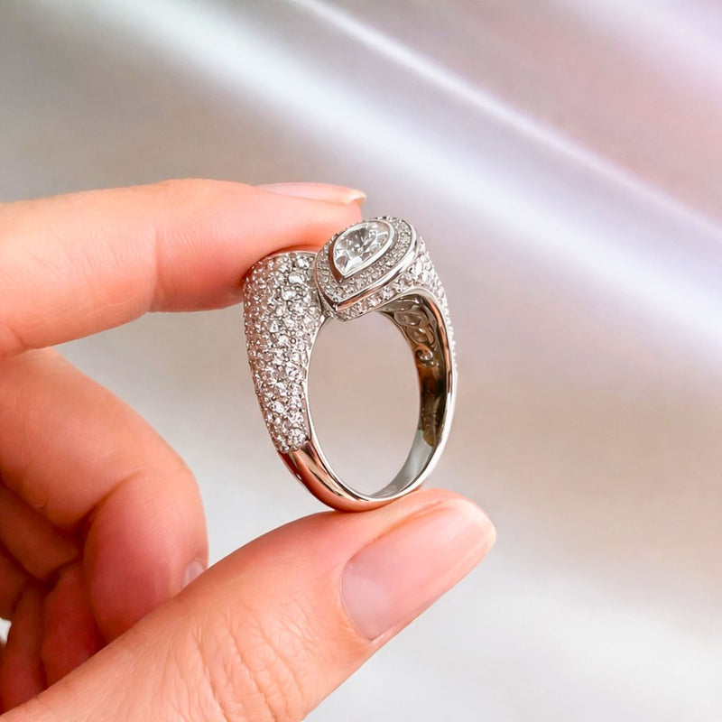 Luxurious Double Pear Cut Pave Bypass Ring, Alessa