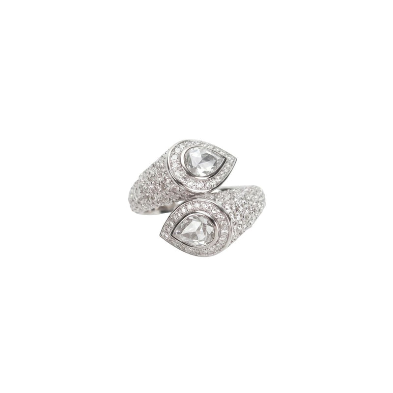 Luxurious Double Pear Cut Pave Bypass Ring, Alessa