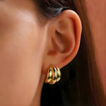 Load image into Gallery viewer, 18KT Gold Plated 3 Strand Chunky Stud Hoop Earrings, Alex