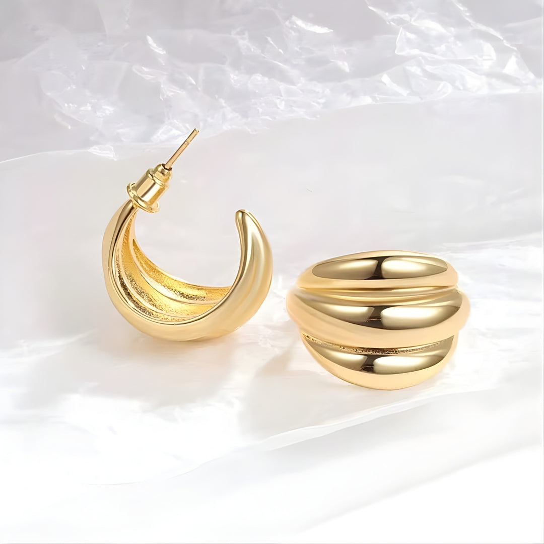 18KT Gold Plated 3 Strand Chunky Stud Hoop Earrings, Alex
