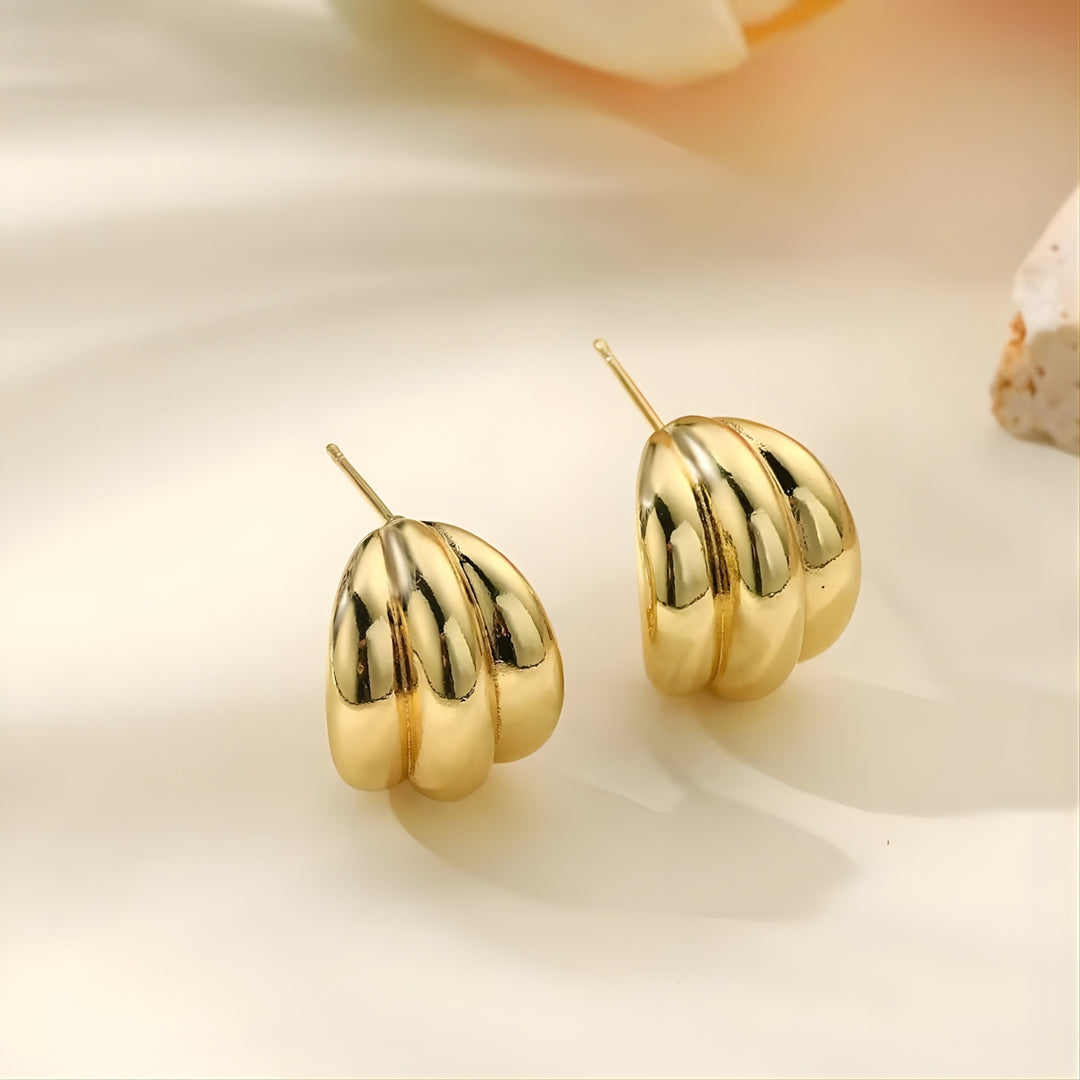 18KT Gold Plated 3 Strand Chunky Stud Hoop Earrings, Alex