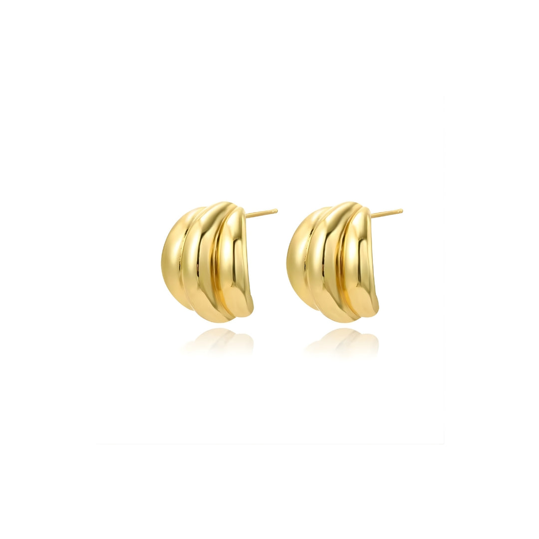 18KT Gold Plated 3 Strand Chunky Stud Hoop Earrings, Alex