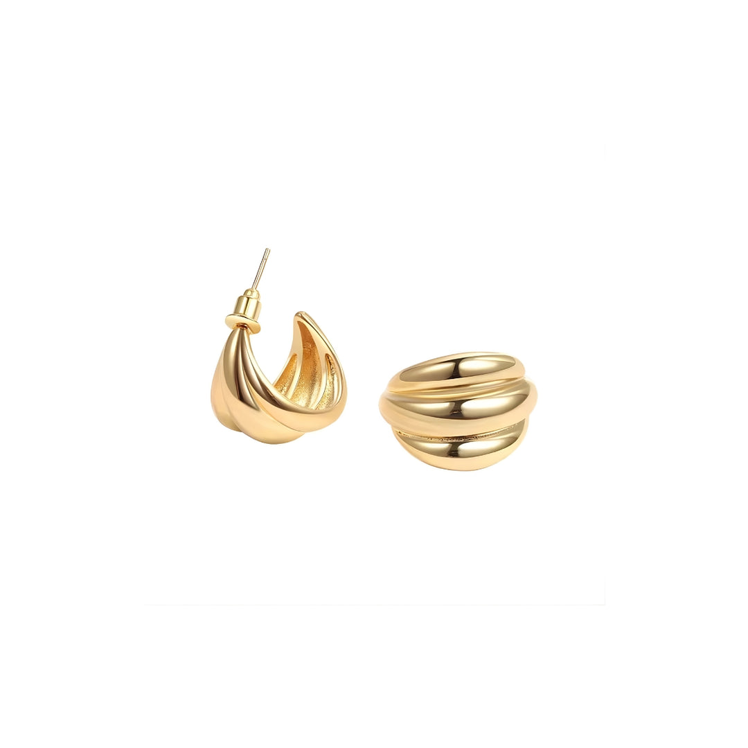 18KT Gold Plated 3 Strand Chunky Stud Hoop Earrings, Alex