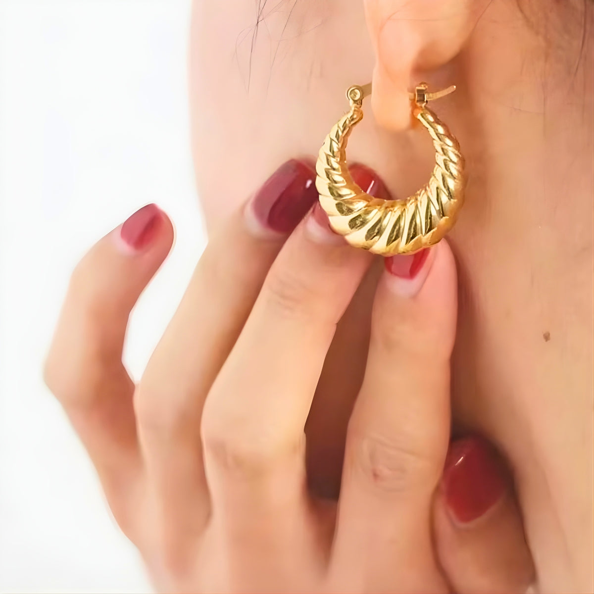 18kt gold plated brass chunky twisted statement hoop earrings for women, althea