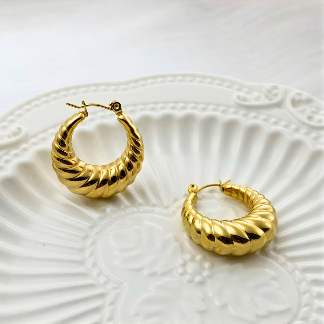 18KT Gold Plated Brass Chunky Twisted Statement Hoop Earrings for Women, Althea