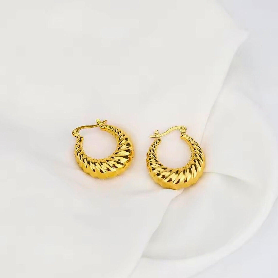 18KT Gold Plated Brass Chunky Twisted Statement Hoop Earrings for Women, Althea