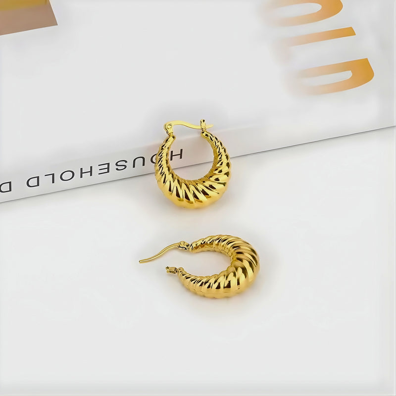 18KT Gold Plated Brass Chunky Twisted Statement Hoop Earrings for Women, Althea