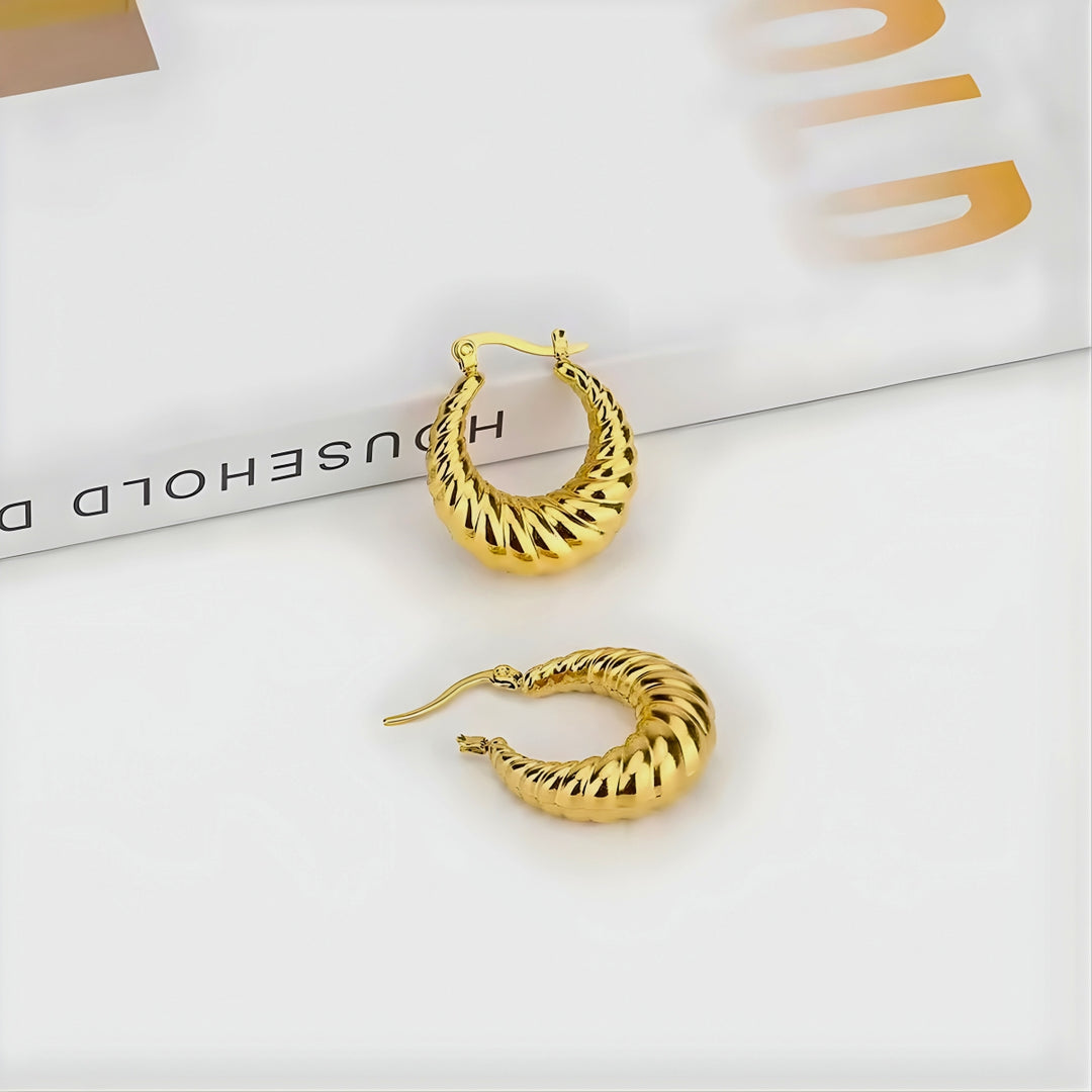 18KT Gold Plated Brass Chunky Twisted Statement Hoop Earrings for Women, Althea