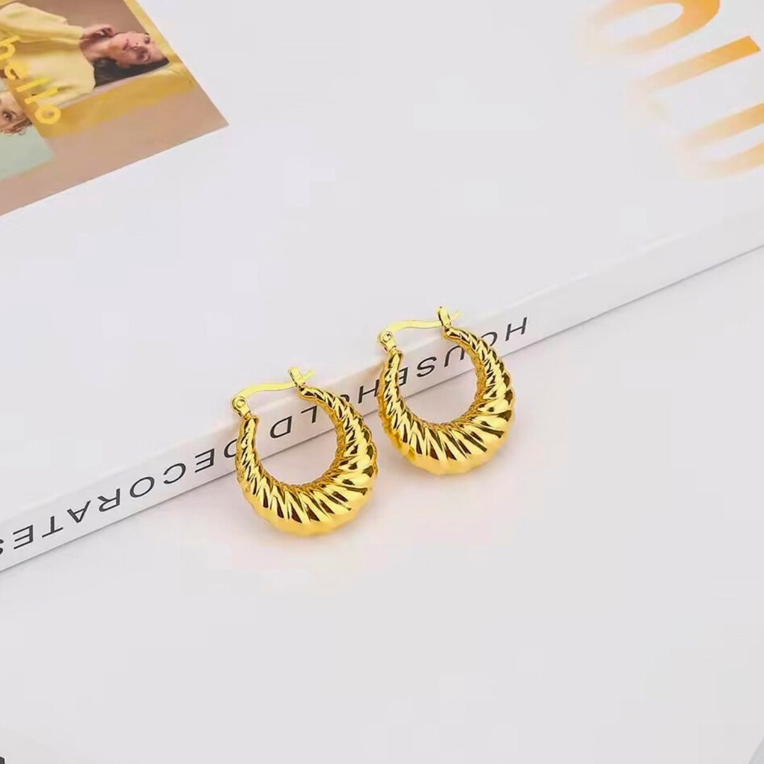 18KT Gold Plated Brass Chunky Twisted Statement Hoop Earrings for Women, Althea