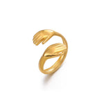 Load image into Gallery viewer, 18KT Gold Plated Adjustable Hugging Hands Open Wrap Ring, Amara
