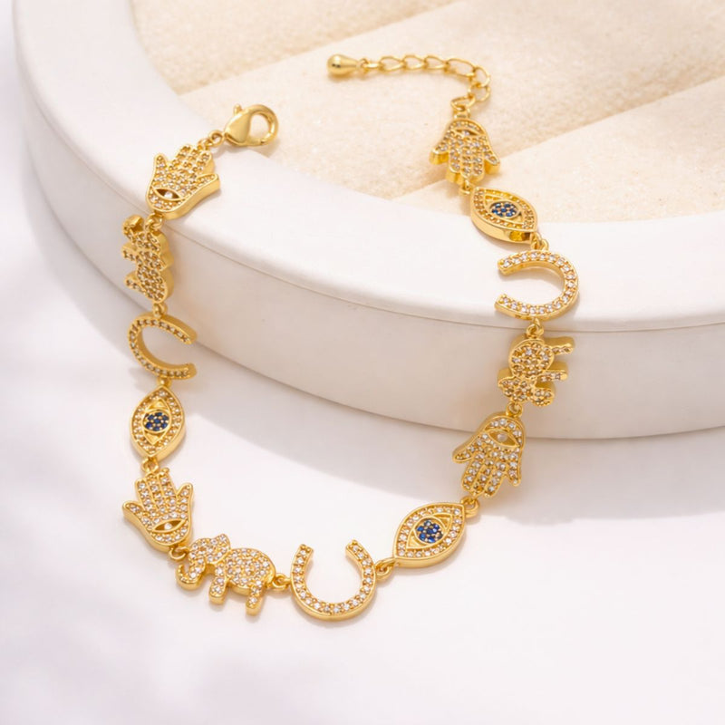 18KT Gold Plated Multi-Charm Talisman Link Bracelet, Amaris