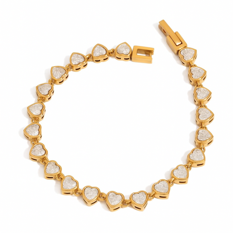 Inaya Modern Festive 18KT Gold Plated Vintage Heart Bezel Zircon Tennis Bracelet, Anu