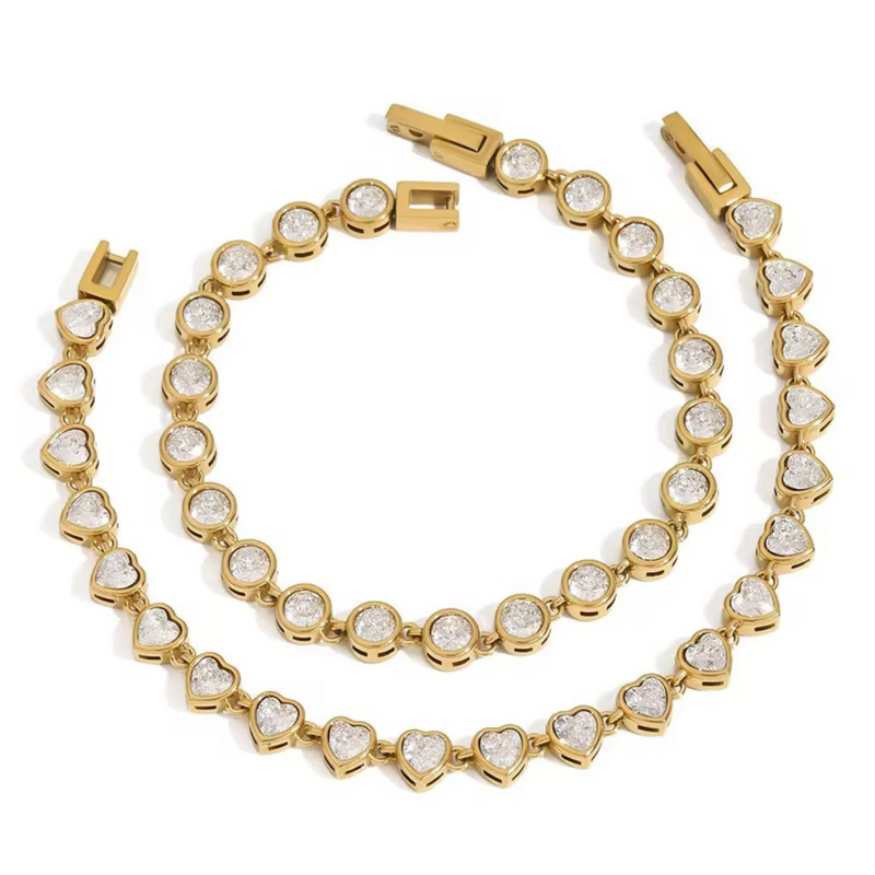 Inaya Modern Festive 18KT Gold Plated Vintage Heart Bezel Zircon Tennis Bracelet, Anu