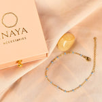 Load image into Gallery viewer, 18kt Gold Plated Set of 2 Stainless Steel Dainty Green and Blue Rolo Bead Necklace &amp; Bracelet, Indie &amp; Aqua
