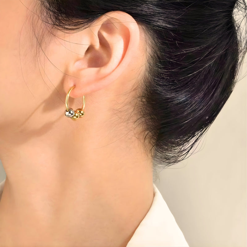 18KT Gold Plated Stainless Steel Gold and Silver Beaded Hoop Earrings for Women, Arabella