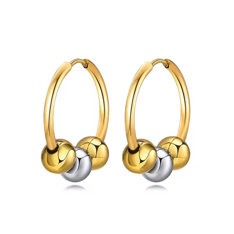 18KT Gold Plated Stainless Steel Gold and Silver Beaded Hoop Earrings for Women, Arabella