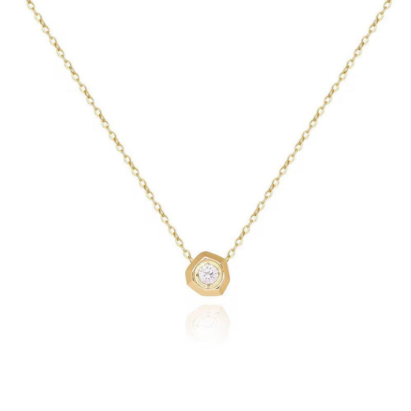 18KT Gold Plated Minimal Geometric Diamond Stainless Steel Waterproof Necklace, Aaria