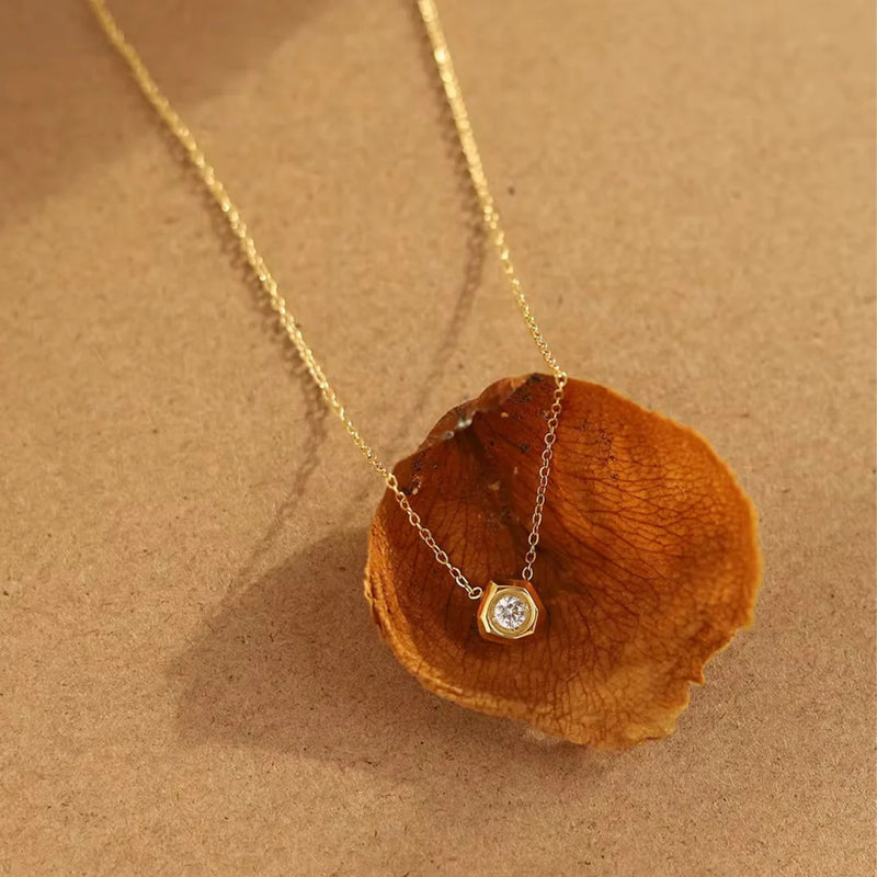 18KT Gold Plated Minimal Geometric Diamond Stainless Steel Waterproof Necklace, Aaria