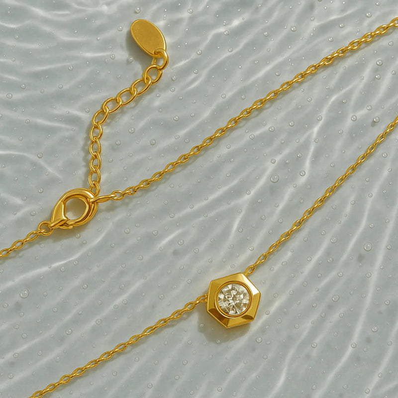 18KT Gold Plated Minimal Geometric Diamond Stainless Steel Waterproof Necklace, Aaria