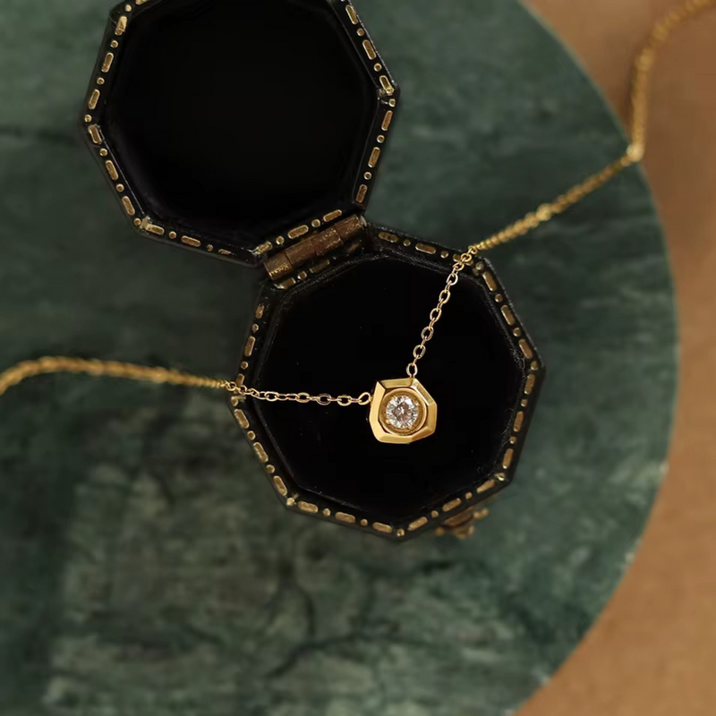 18KT Gold Plated Minimal Geometric Diamond Stainless Steel Waterproof Necklace, Aaria