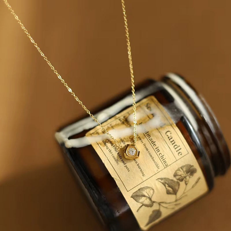 18KT Gold Plated Minimal Geometric Diamond Stainless Steel Waterproof Necklace, Aaria