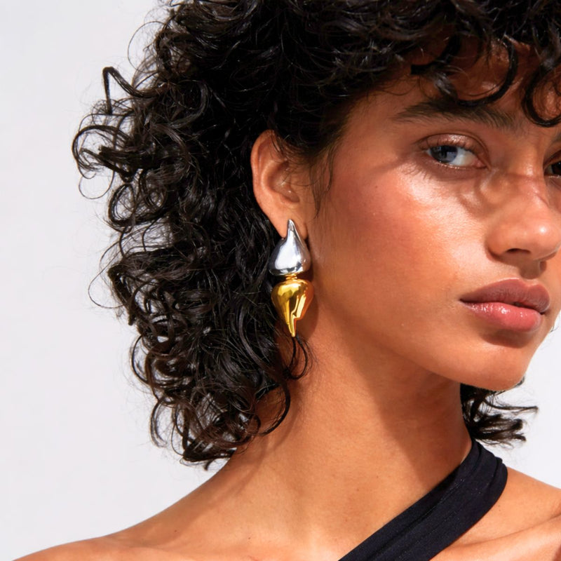 Inaya Two Toned Abstract Fluid Drop Earrings, Aura