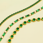 Load image into Gallery viewer, Inaya Modern Festive 18KT Gold Plated Emerald Green and White Zircon Tennis Clasp Bracelet, Avina
