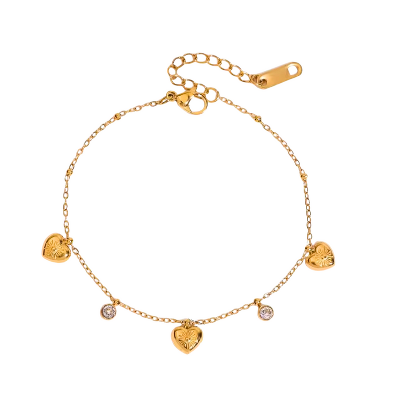 Inaya Modern Festive 18KT Gold Plated North Star Heart & Round Zircon Charm Bracelet, Azura