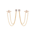 Load image into Gallery viewer, 18KT Gold Plated Double Piercing Diamond and Square Stainless Steel Waterproof Earrings, Bijou
