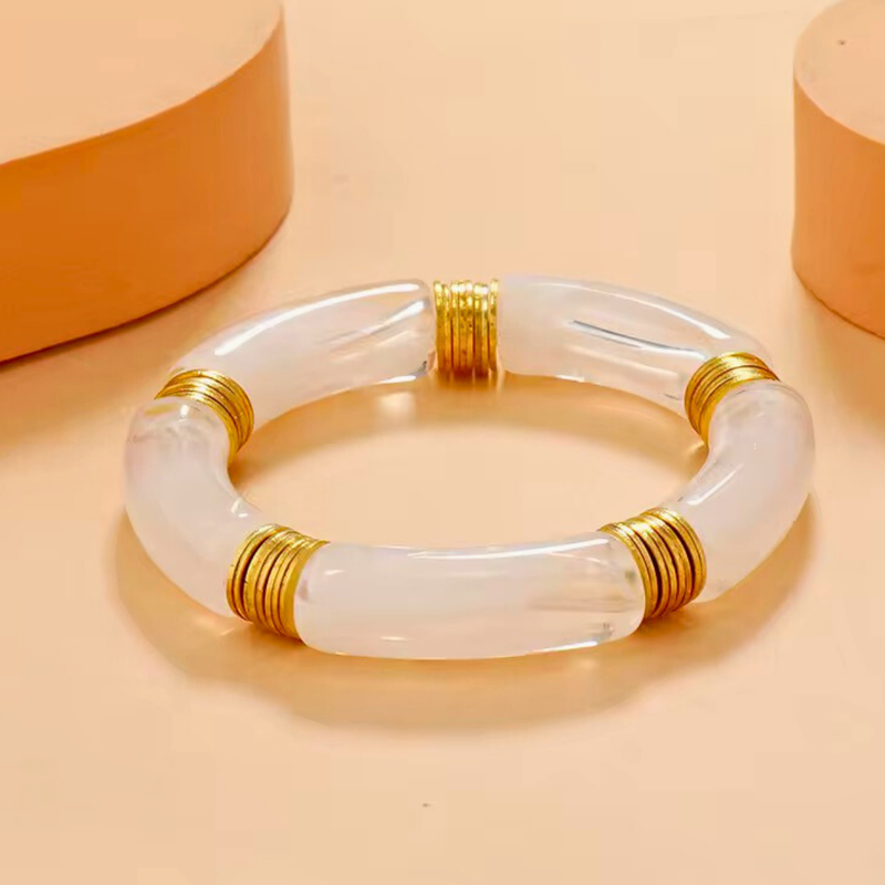 18KT Gold Plated Acrylic White Bead Bracelet, Bloom