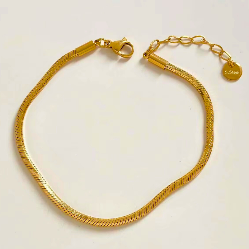 18 KT Gold Plated Stainless Steel Sleek Snake Bracelet, Blush