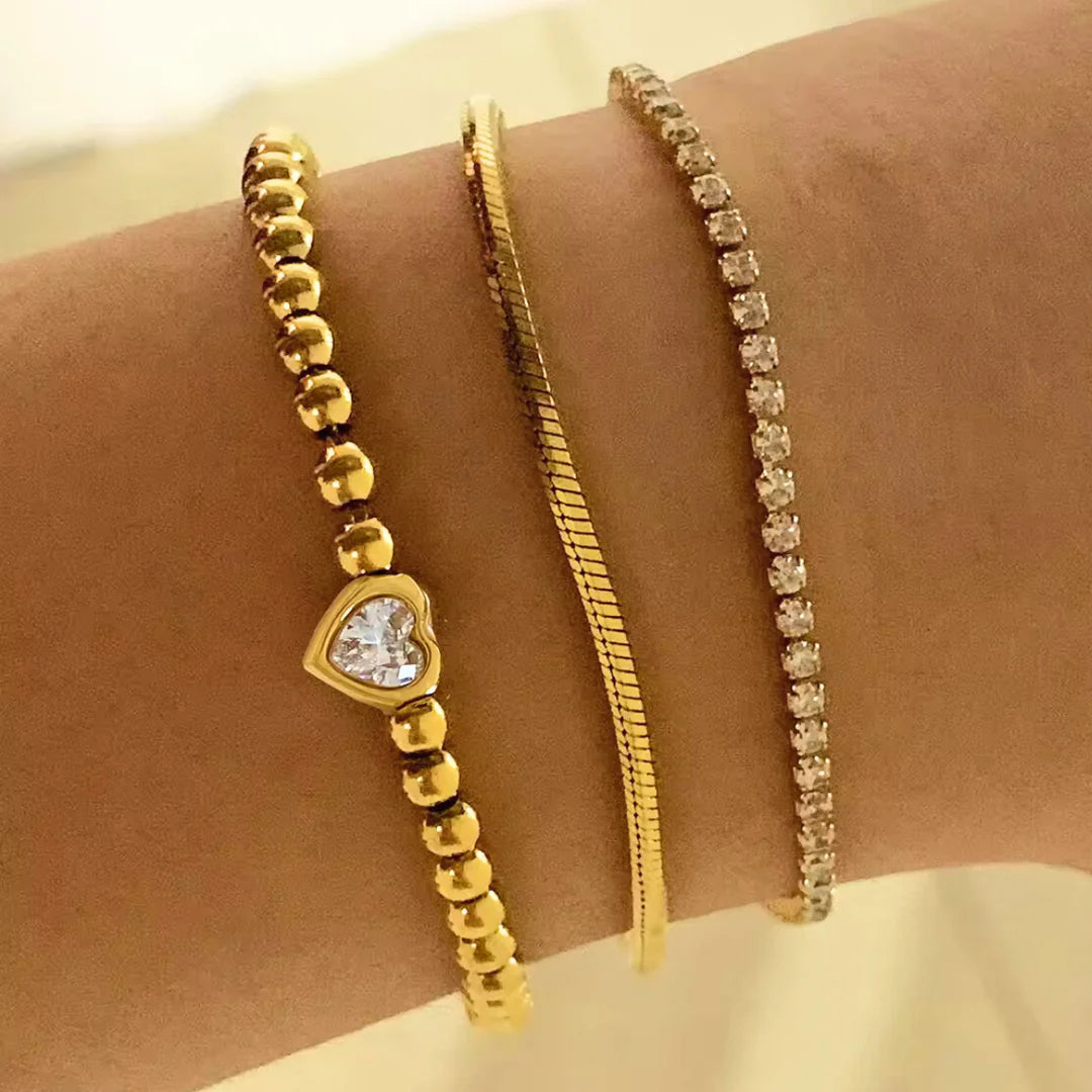 18 KT Gold Plated Stainless Steel Sleek Snake Bracelet, Blush