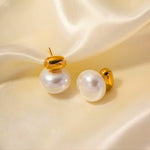 Load image into Gallery viewer, 18KT Gold Plated Stainless Steel Bold Pearl Drop Stud Earrings for Women, Blythe (pre-order)
