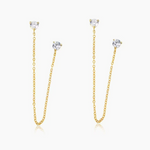 Load image into Gallery viewer, 18KT Gold Plated Dainty Zircon Studded Droplet Double Piercing Stainless Steel Waterproof Earrings, Mist

