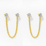 Load image into Gallery viewer, 18KT Gold Plated Dainty Zircon Studded Droplet Double Piercing Stainless Steel Waterproof Earrings, Mist
