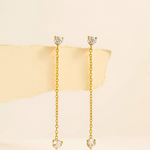 Load image into Gallery viewer, 18KT Gold Plated Dainty Zircon Studded Droplet Double Piercing Stainless Steel Waterproof Earrings, Mist
