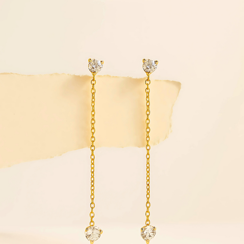 18KT Gold Plated Dainty Zircon Studded Droplet Double Piercing Stainless Steel Waterproof Earrings, Mist