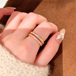 Load image into Gallery viewer, 18KT Gold Plated Ruby &amp; Crystal Triple-Row Eternity Band, Calista

