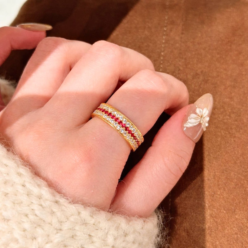 18KT Gold Plated Ruby & Crystal Triple-Row Eternity Band, Calista