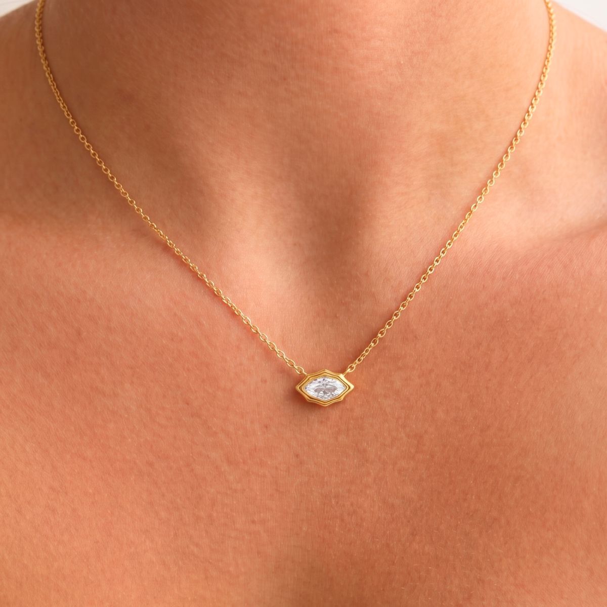 18kt gold plated celine marquise crystal pendant necklace, celine