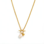 Load image into Gallery viewer, 18KT Gold Plated Stainless Steel Toggle Clasp Ball Chain Necklace with Pearl Pendant, Cressida