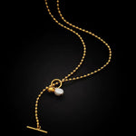 Load image into Gallery viewer, 18KT Gold Plated Stainless Steel Toggle Clasp Ball Chain Necklace with Pearl Pendant, Cressida