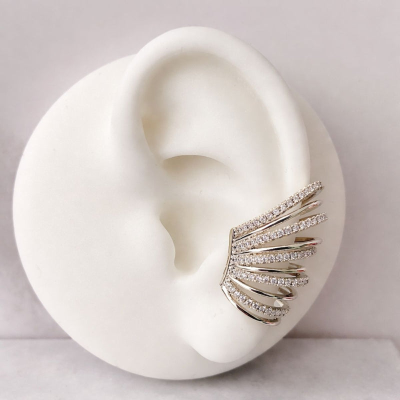 Silver Multi-Row Pave Crystal Wing Ear Cuff, Cyra