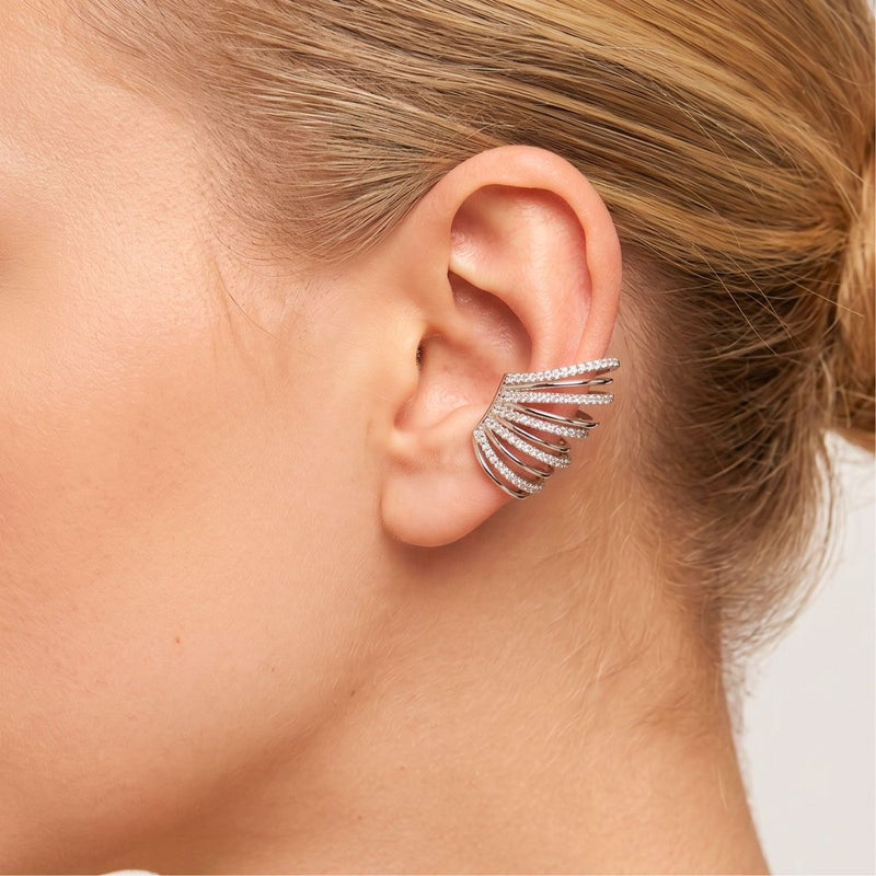 Silver Multi-Row Pave Crystal Wing Ear Cuff, Cyra