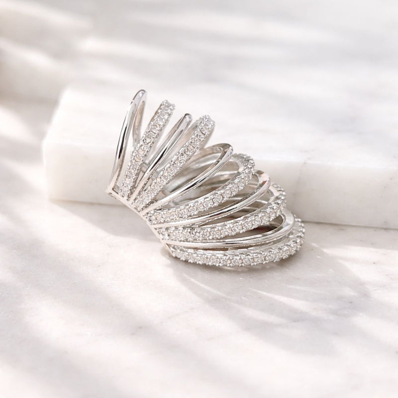 Silver Multi-Row Pave Crystal Wing Ear Cuff, Cyra