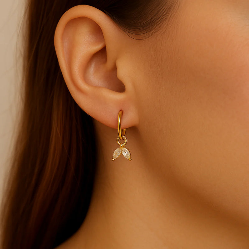 18KT Gold Plated Minimal two Petal Floral Charm Stainless Steel Waterproof Earrings, Daffodil