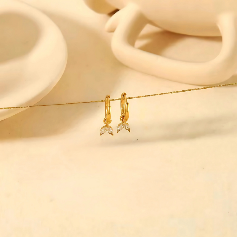 18KT Gold Plated Minimal two Petal Floral Charm Stainless Steel Waterproof Earrings, Daffodil